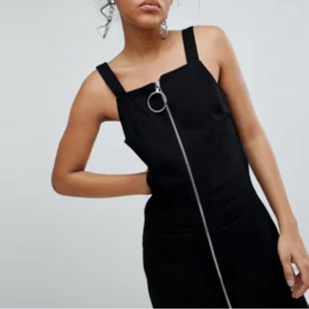 Zip up black overall dress